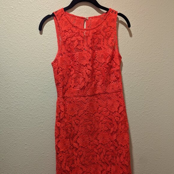 J. Crew Poppy Red Lace Sheath Dress Knee Length Size 2 NWOT - Picture 2 of 7